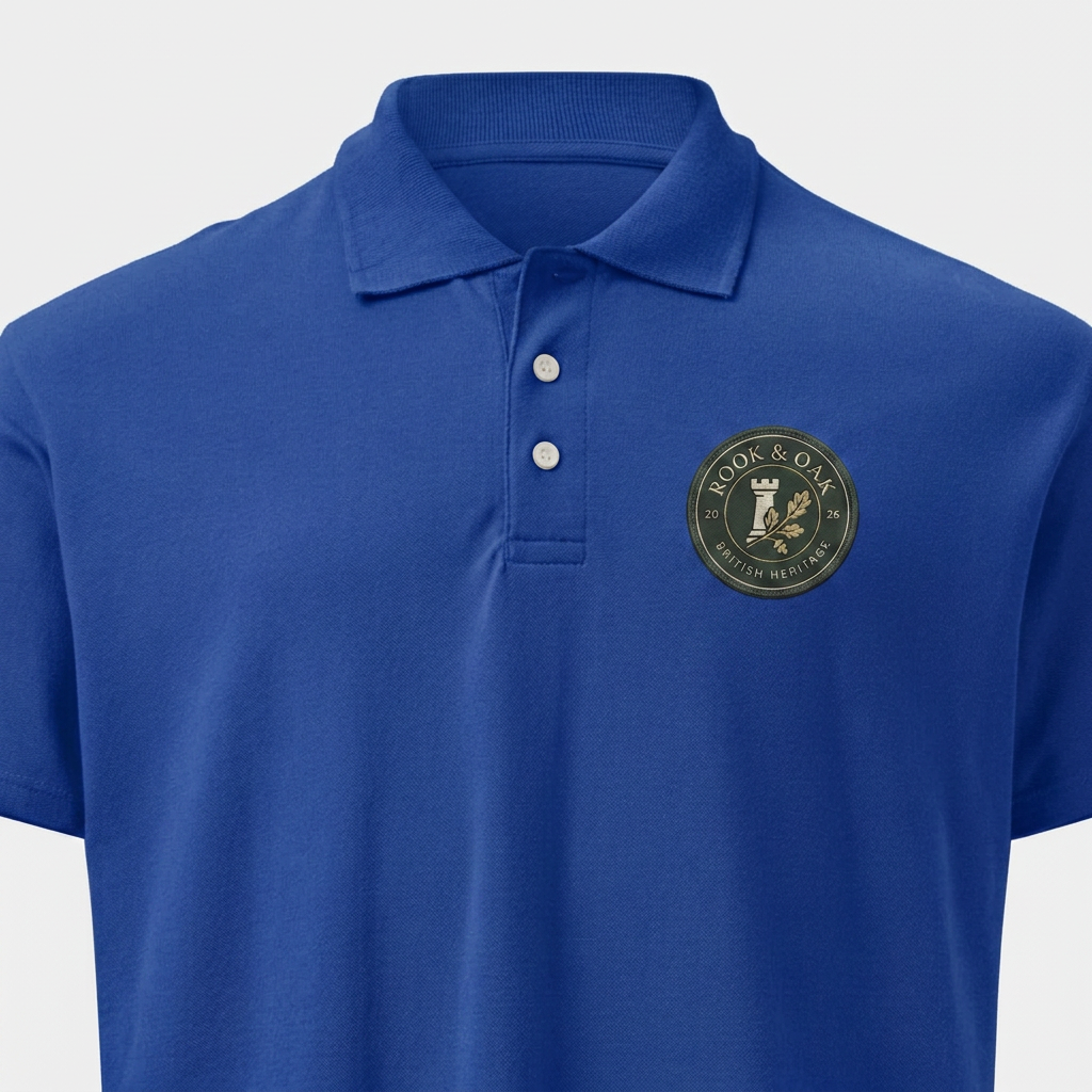 Royal Blue polo shirt with Forest Green crest
