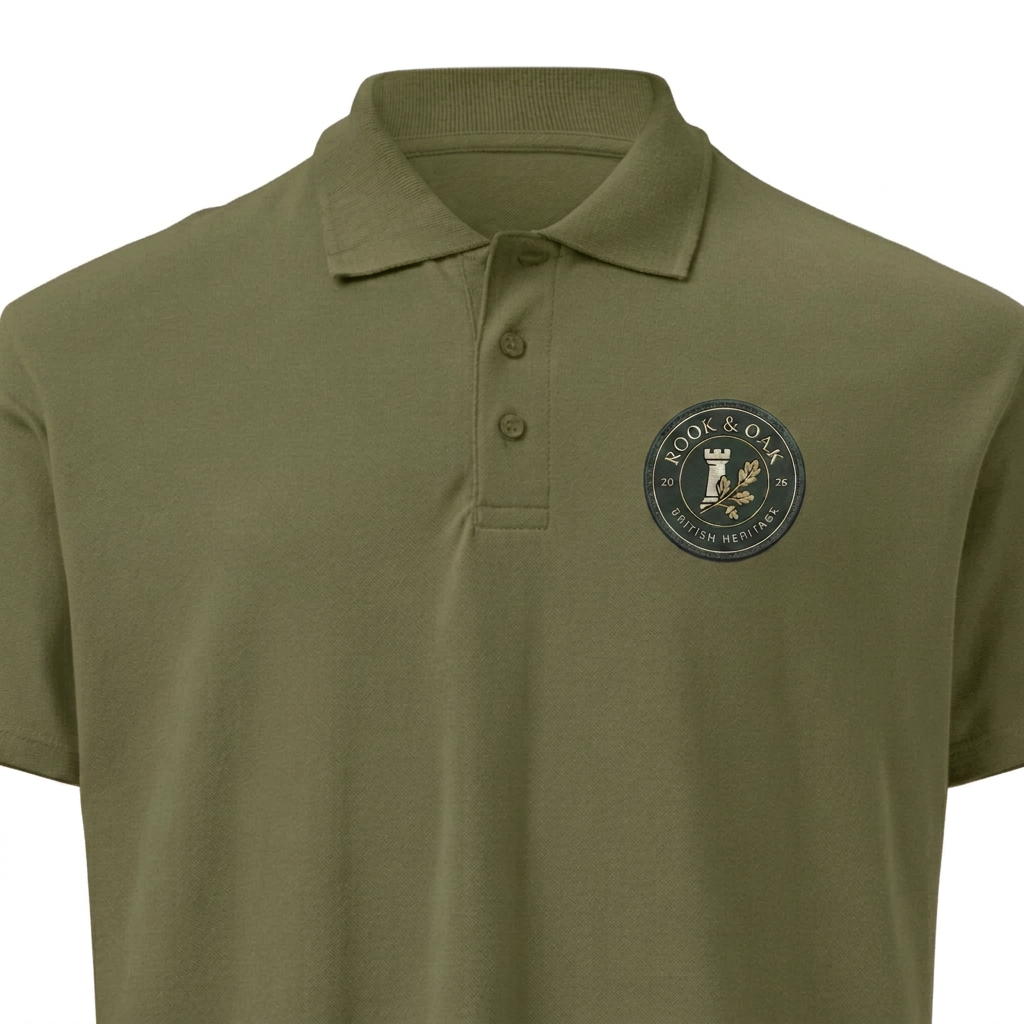 Olive polo shirt with Forest Green crest
