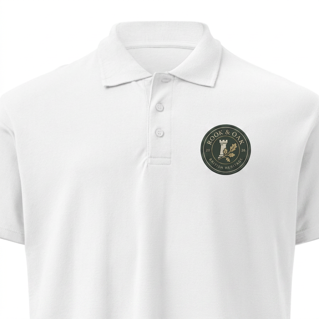 White polo shirt with Forest Green crest