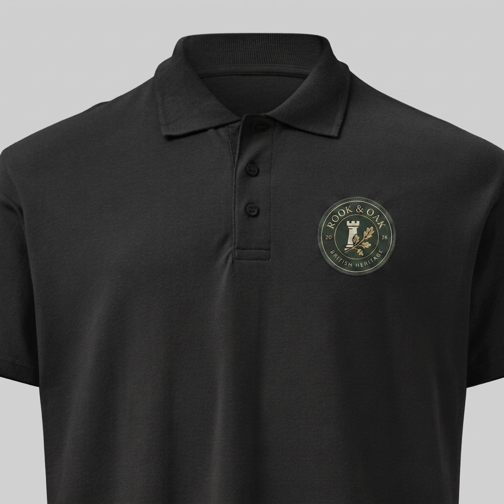 Black polo shirt with Forest Green crest